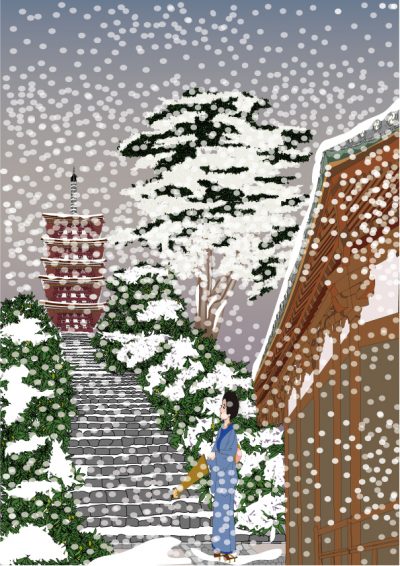 奈良まほろばかるた原画『牡丹雪』
